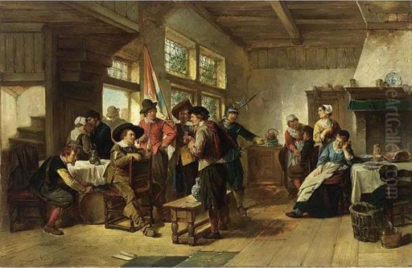 An Interior With Soldiers Conversing - view 1