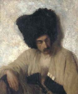 A Caucasian in a papakha by Russian School