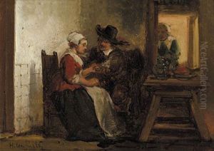 A Peasantwoman With A Visitor In An Interior