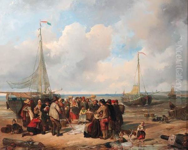 De Afschlag Van Visch Aan Het Strand Te Scheveningen: A Fishauction On The Beach - view 1