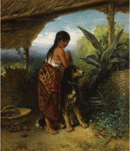 A Javanese Girl Tending To Her Dog by Jan Mari Henri Ten Kate