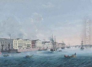 View of the English Embankment and the Rumiantsev Mansion, St Petersburg by Russian School