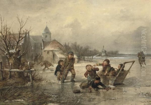 Children Playing On The Ice - view 1