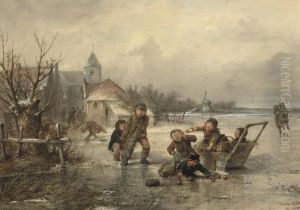 Children Playing On The Ice by Jan Mari Henri Ten Kate