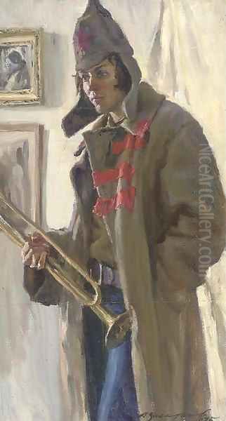 A young Russian soldier with a trumpet - view 1