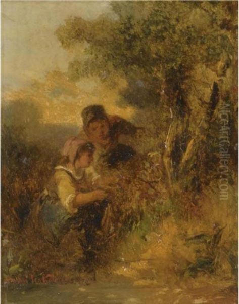 Deux Jeunes Paysannes Cueillant Des Fleurs - view 1