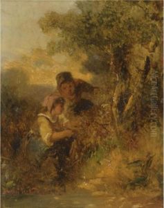Deux Jeunes Paysannes Cueillant Des Fleurs thumbnail