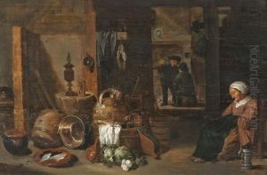 Kucheninterieur Mit Schlafender Frau