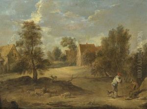 A Village And Two Shepherds With Their Flock by David The Younger Teniers