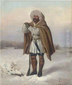 A huntsman in the snow by Russian School
