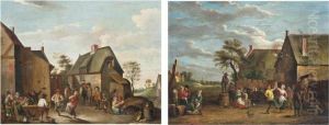 Peasants Dancing Before An Inn; And Peasants Merry Making Before A Barn by David The Younger Teniers