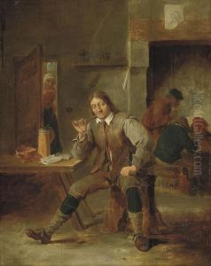 A Peasant At A Table Smoking A Pipe In A Tavern