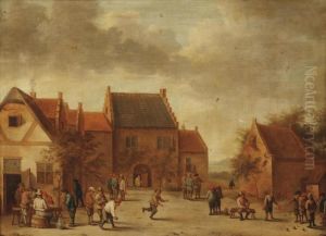 A Town View With Figures Playing Ballgames by David The Younger Teniers