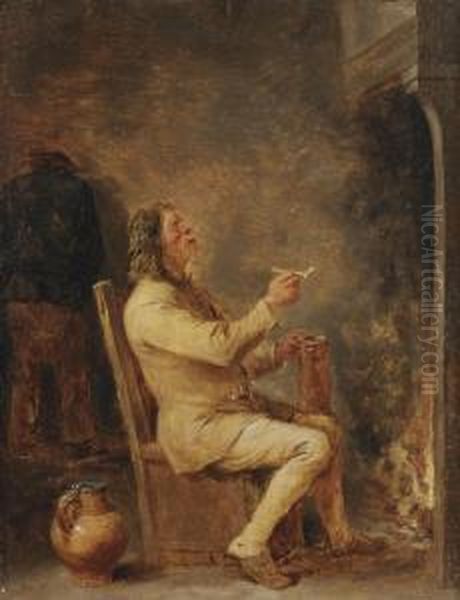 A Peasant Drinking And Smoking In An Interior - view 1