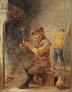 A Peasant Smoking And Drinking Beer In An Interior A Peasant Smoking And Drinking Beer In An Interior