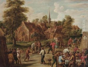 A Village Feast With With Peasants Playing A Game Of Archery