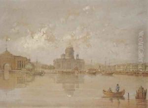 A view of St. Isaac's Cathedral from the Neva, St. Petersburg by Russian School