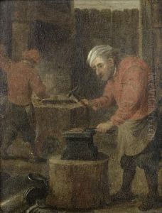 A Blacksmith Forging Armour by David The Younger Teniers