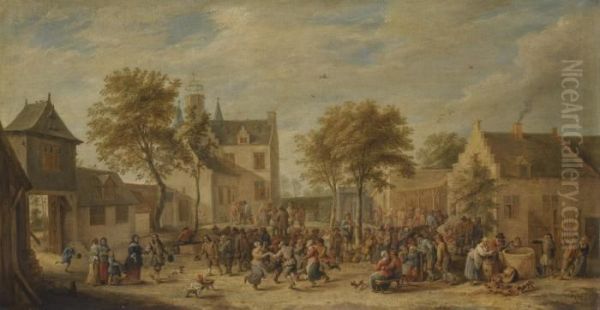A Kermesse With Villagers Making Merry In A Town Square - view 1