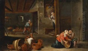 A Farmhouse Interior With An Amorous Oldman by David The Younger Teniers