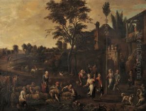 Peasants Dancing Outside A Village Gate