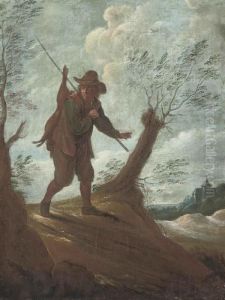 A Sportsman Carrying A Dead Hare In A Landscape