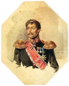Portrait of a bemedalled Russian Officer by Russian School