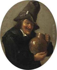 A Smiling Peasant Holding A Jug