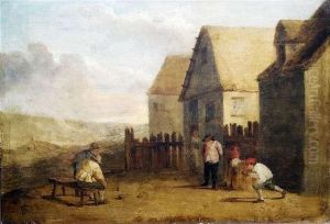 Bowling Peasants In Front Of An Country Inn.