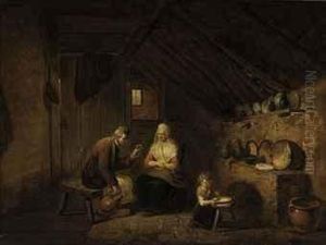 A Peasant Family In A Kitchen Interior by David The Younger Teniers