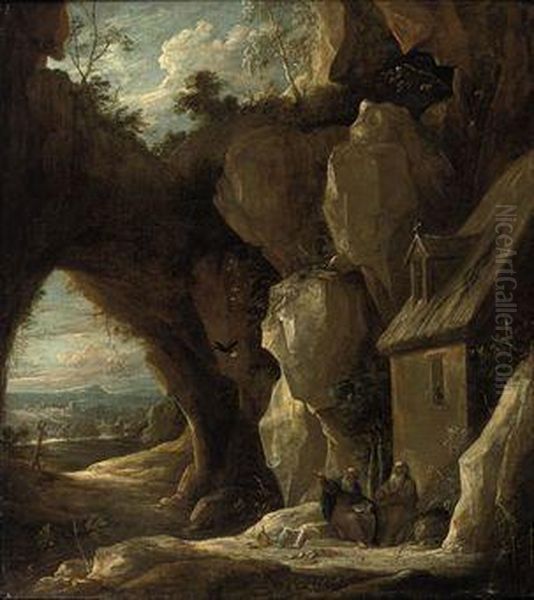 A Rocky Landscape With The Hermit Saints Paul And Anthony - view 1