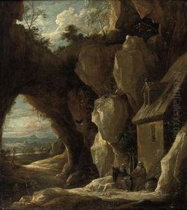 A Rocky Landscape With The Hermit Saints Paul And Anthony by David The Younger Teniers