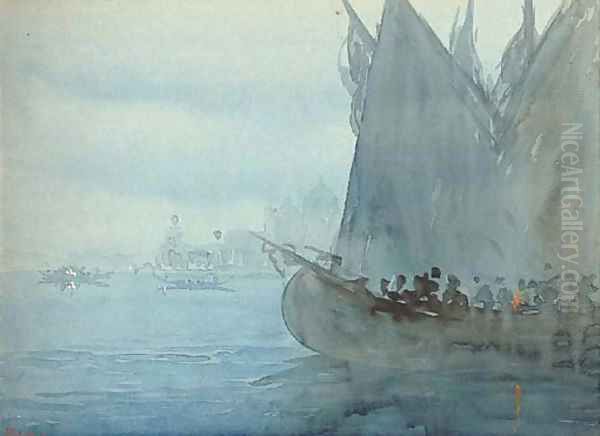 Vessels before Santa Maria della Salute, twilight - view 1