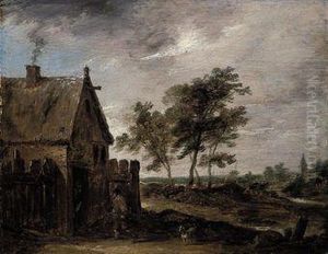 A Landscape With Peasants Gathering Faggots Outside A Cottage
