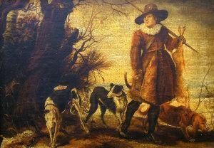 A Huntsman With Three Dogs Amongstwoodland