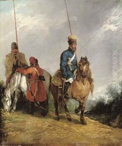 Cossacks on horseback by Russian School