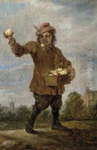 A Fruit Seller In A Landscape, A Village Beyond A Fruit Seller In A Landscape, A Village Beyond