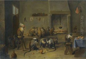 Monkeys In A Kitchen by David The Younger Teniers