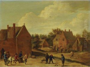 A Village Street With Peasants Playing Bowls by David The Younger Teniers