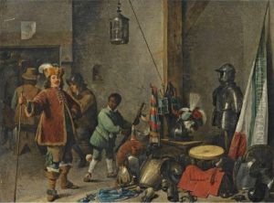 A Guardroom Interior With A Self-portrait Of The Artist by David The Younger Teniers