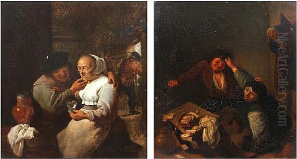 Couple Seated In An Inn, Together With Anotherof An Upset Card Game - view 1