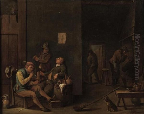 Boors Smoking And Drinking In An Interior - view 1