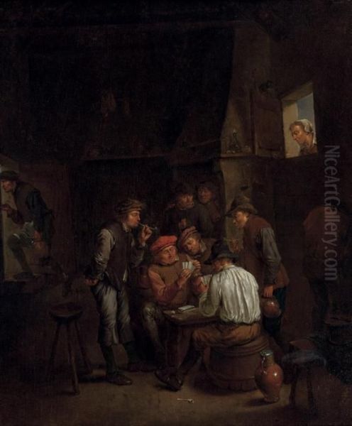 Boors Playing Cards In A Tavern - view 1