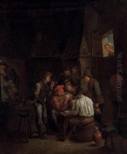 Boors Playing Cards In A Tavern by David The Younger Teniers