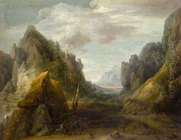 Felslandschaft Mit Rastenden Wanderern - view 1