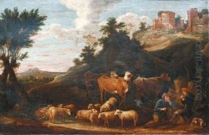 Bergers Gardant Leur Troupeau Au Pied De Ruines Romaines by David The Younger Teniers