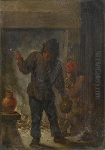 Two Topers Smoking In A Tavern Interior by David The Younger Teniers