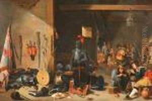 Guardroom With Smoking Soldiers Playing Cards by David The Younger Teniers