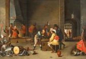 Guardroom With Smoking Soldiers Playing With The Dice