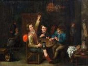 Drei Junge Manner In Einer Stube Beim Kartenspiel by David The Younger Teniers